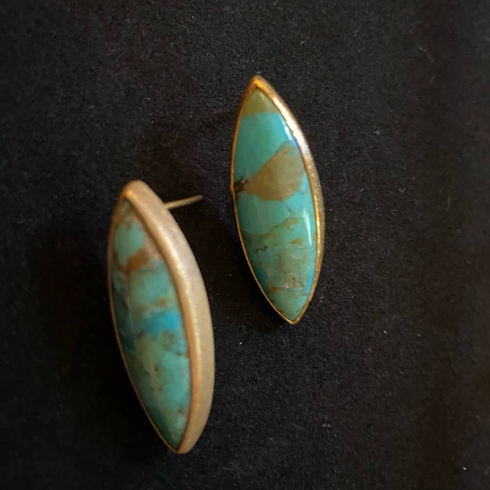 Nina Nguyen (Nina Wynn) Marbled Turquoise Earrings 22k Vermeil Marquise Drop